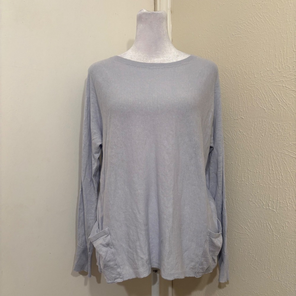 Eileen Fisher Blue Organic‎ Linen Cotton Knit Long Sleeve Pocket Top Lagenlook S